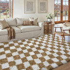PureCozy 5x8 Area Rugs for Living Room Brown Soft Shag Checkered Large Rug - Image 4
