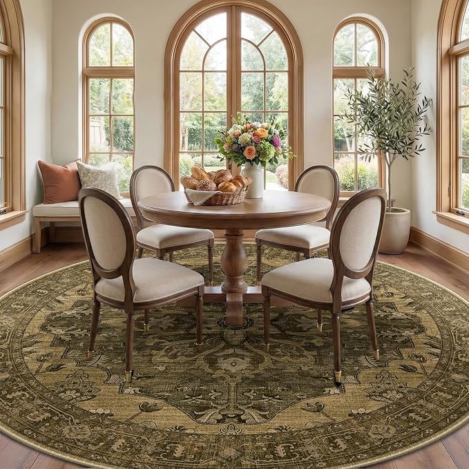 RELEANY Area Rugs Round 10ft Washable Non-Slip, Floral Vintage Distress - Image 3