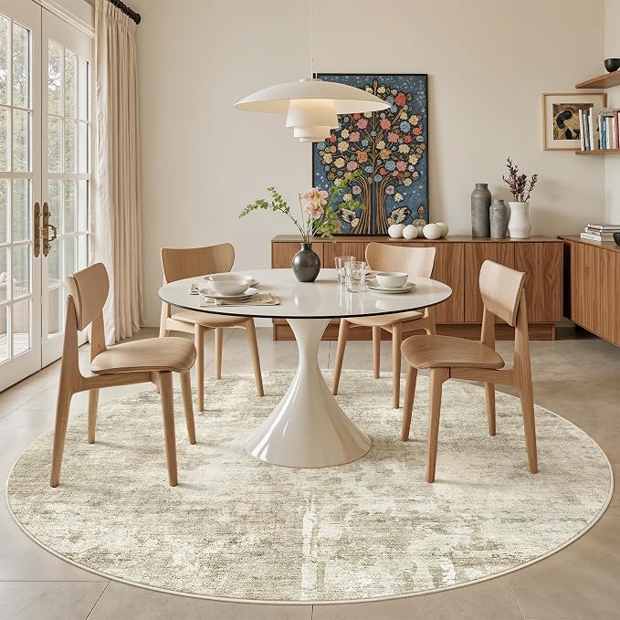 Soalmost 8x8 Beige Gray Round Rug 8ft Living Room Circle Rug Vintage Round Area - Image 4