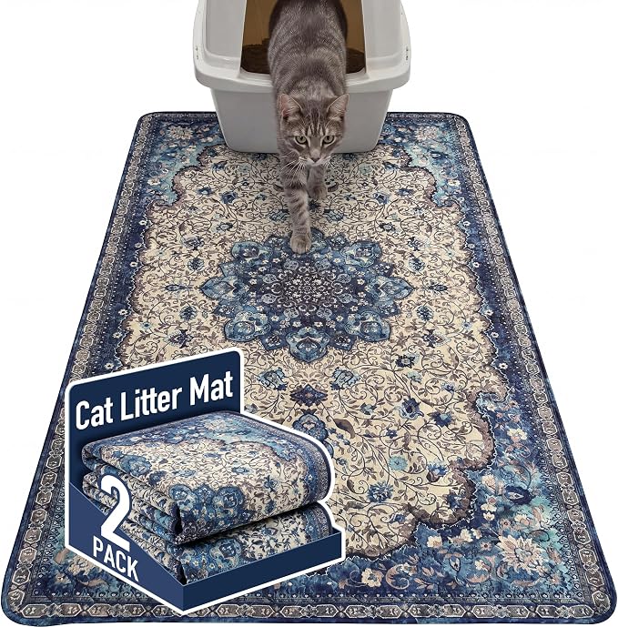 Hompet Cat Litter Mat 2 Pack, 35x60 Large Machine Washable Trapping Mats by Hompet