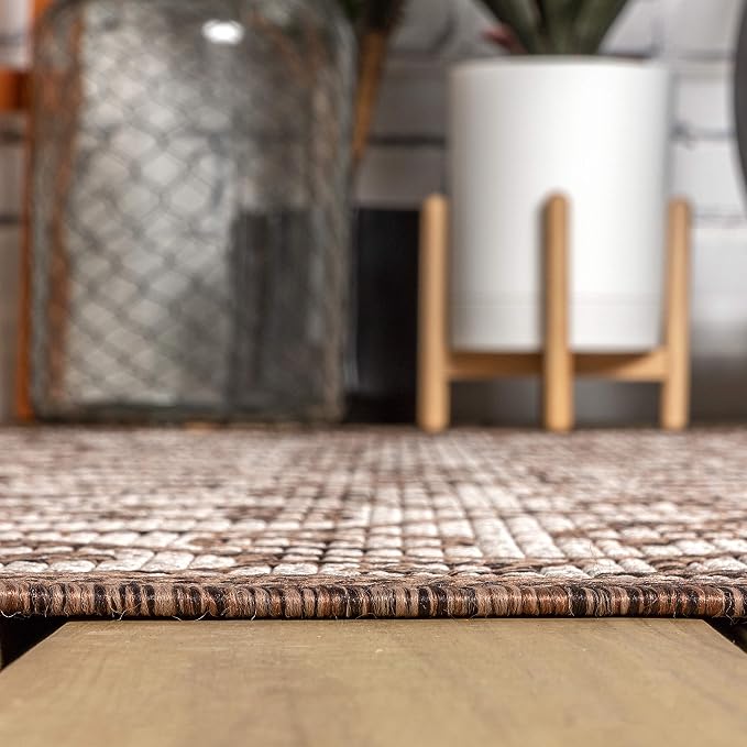 JONATHAN Y Vintage Filigree Indoor Outdoor Square Area Rug 5X5 Taupe/Espresso - Image 8