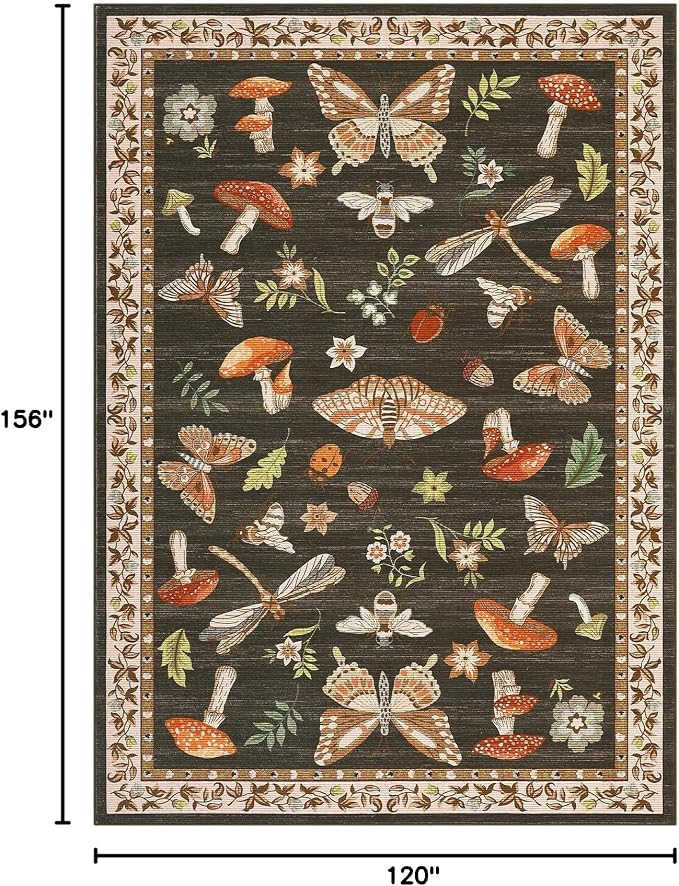 Mushroom 10x13 Area Rug for Living Room Washable Non Slip Forest Soft Low-Pile - Image 2