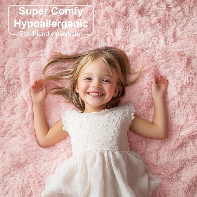 PAGISOFE 3x5 Pink Fluffy Shag Area Rugs - Image 2