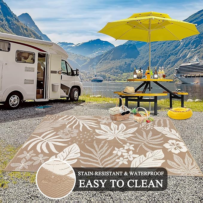 Pauwer Waterproof Outdoor Rug 6x9, Reversible Plastic Straw Patio Camping Rug - Image 5