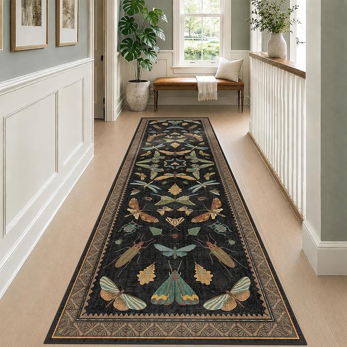 Green and Black 3x10 Wide Washable Runner Rugs by HazoHaus