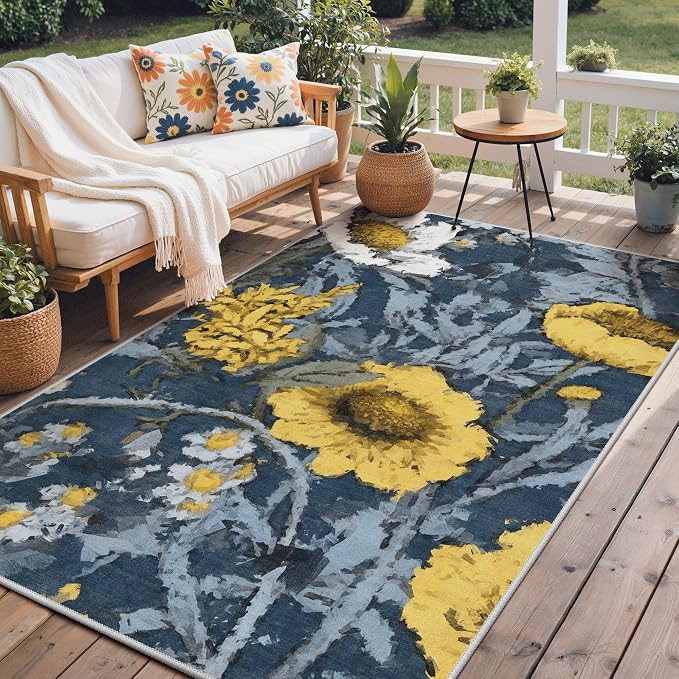 GENIMO Indoor Outdoor Area Rug 5'x8', Machine Washable Rugs by GENIMO