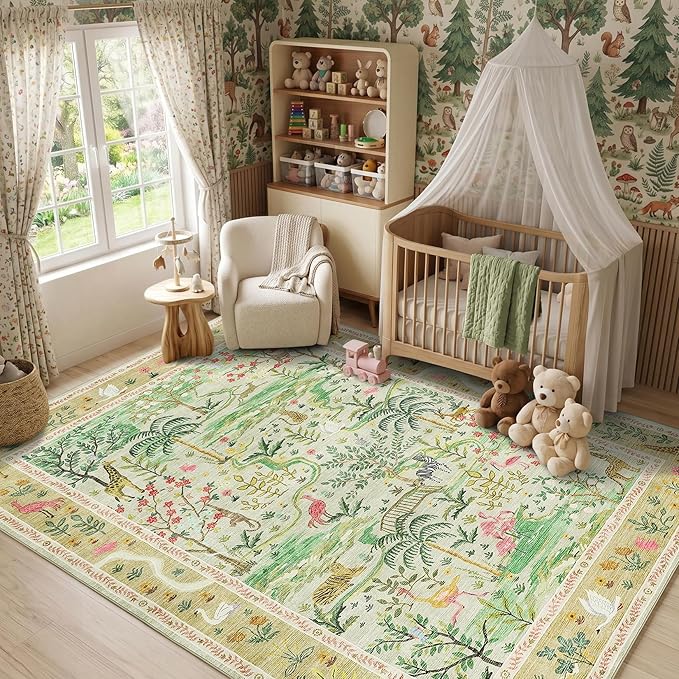 4x6 Whimsical Safari Nursery Area Rug Washable Non Slip Small Living Room Rugs by Garvee