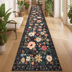 DUKINO 2.6x14 Kitchen Runner Rug, Lightweight Floral Washable Rug by DUKINO