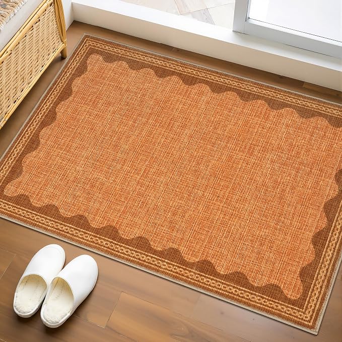 GarveeHome Scalloped Orange Door Mat Indoor Rugs by GarveeHome