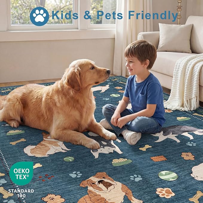 DUKINO 6x9 Rug for Living Room, Lightweight Animal Dog Print Washable Area Rug - Image 4