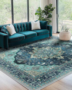 RELEANY Area Rugs 7'x9' Washable Non-Slip, Floral Vintage Distress Medallion by RELEANY