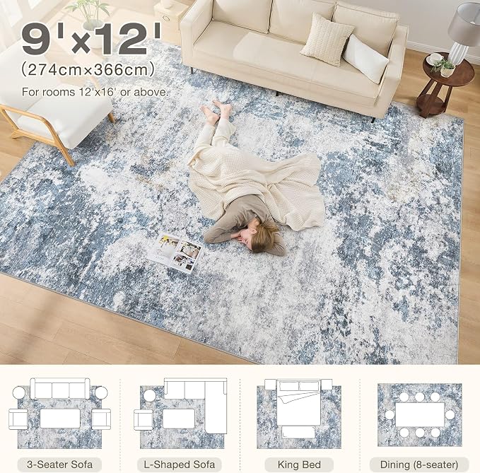 DMOYEST 9x12 Area Rug for Living Room, Washable & Non Slip Large Indoor Carpet - Image 8