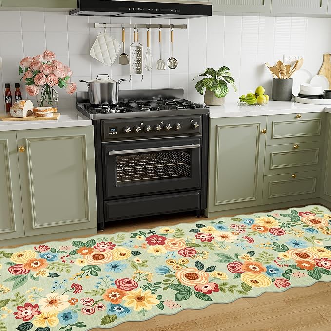 DUKINO 2.6x10 Runner Rug for Hallway, Lightweight Washable Floral Kitchen Rug - Image 3