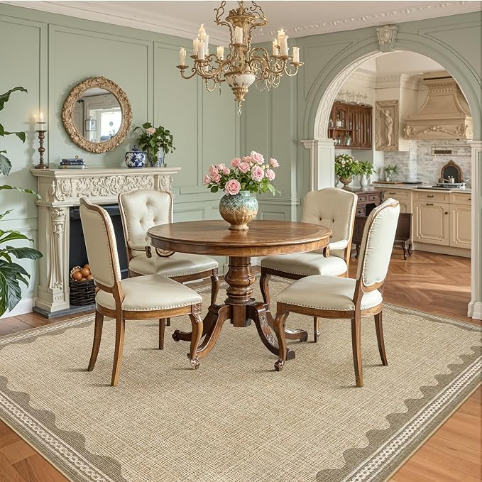 GarveeHome Scalloped Tan Washable Rugs 10x13 Rug - Image 3