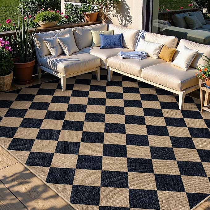Lahome Colette Checkered Easy Jute Patio Rug, 6x9 Washable Indoor Outdoor Rug - Image 3