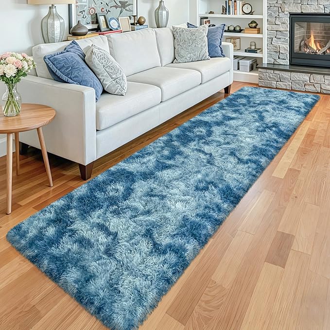 2x10 Feet Soft Fluffy Blue Runner Rug - Image 2