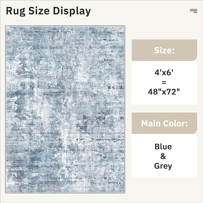 Soalmost Area Rugs 4x6 for Living Room, Vintage Abstract Washable Rugs for - Image 5