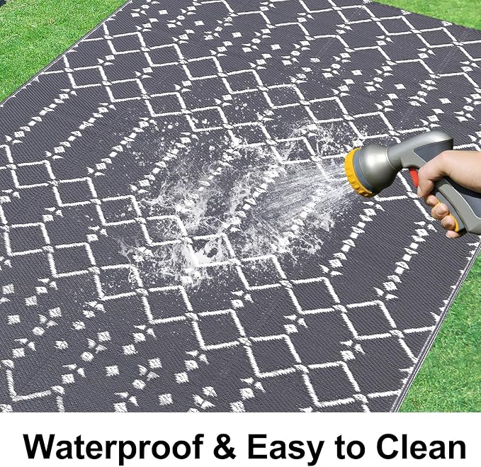 Smiry Outdoor Rug 8x10 ft, Waterproof Reversible Plastic Straw Rugs, Boho - Image 2