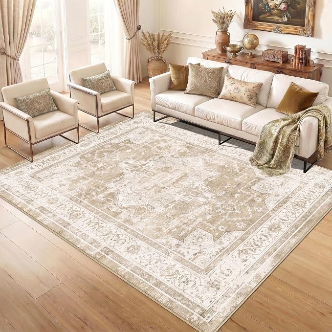 5x7 Area Rug for Living Room-Vintage Farmhouse Boho Floral Neutral Washable - Image 4