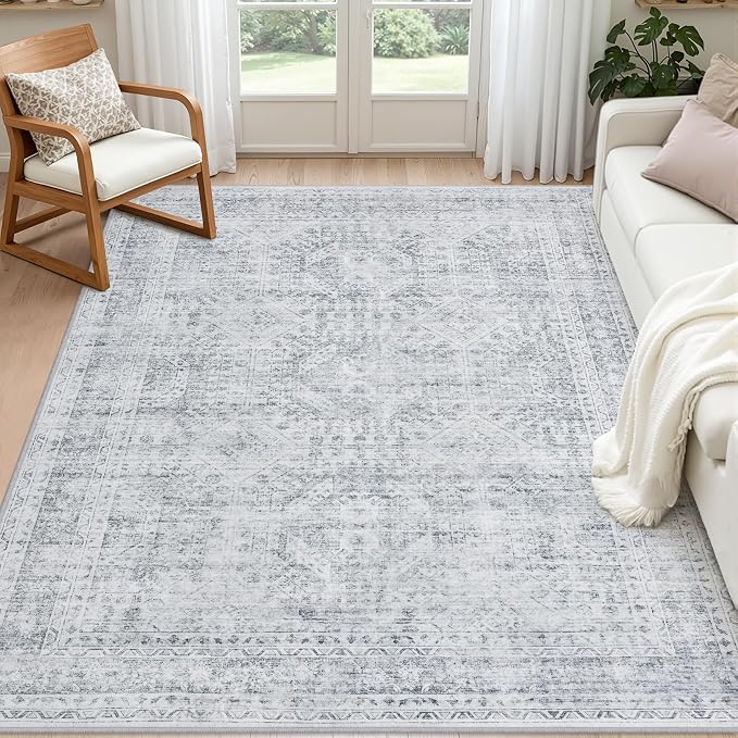 5x7 Area Rugs for Living Room: Vintage Boho Neutral Washable Rug Indoor Soft by Luxturiy
