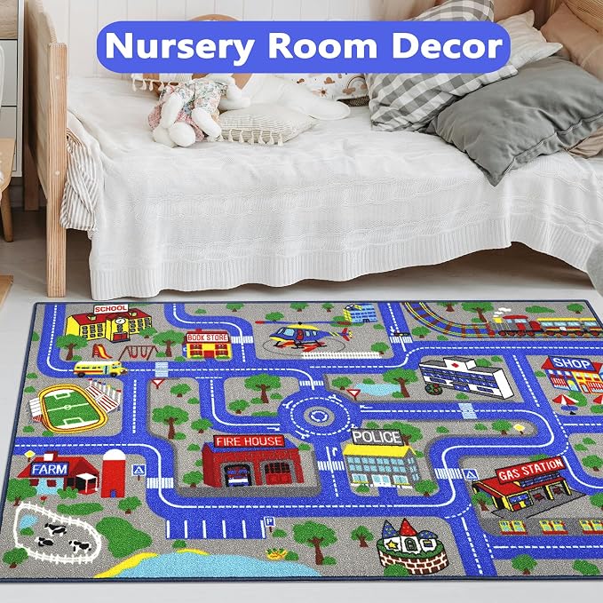 Capslpad Kids Rug Educational Play Rug 5.2'x3.3' Traffic Road Kids Play Car Mat - Image 7