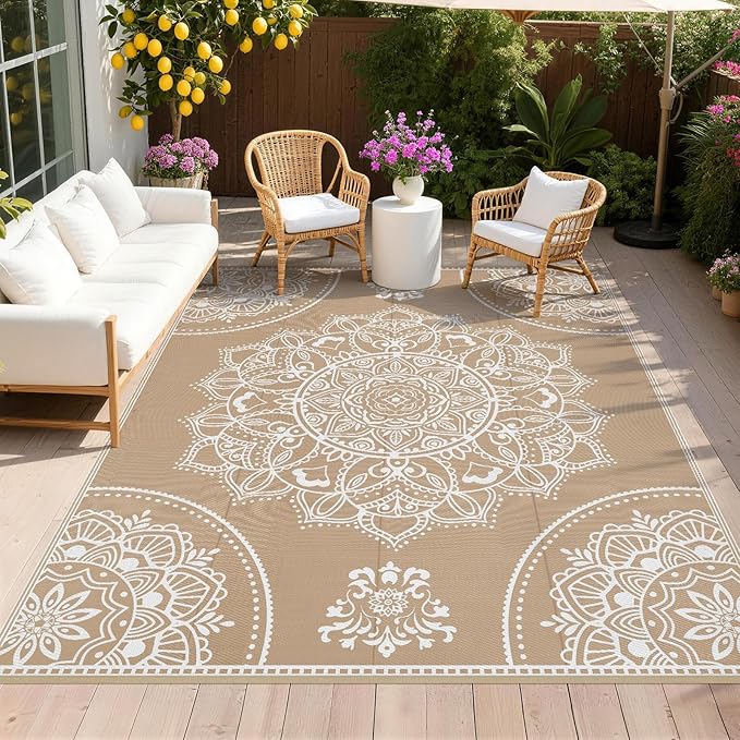Pauwer Waterproof Outdoor Rug 8x10, Reversible Plastic Straw Patio Camping Rug by Pauwer