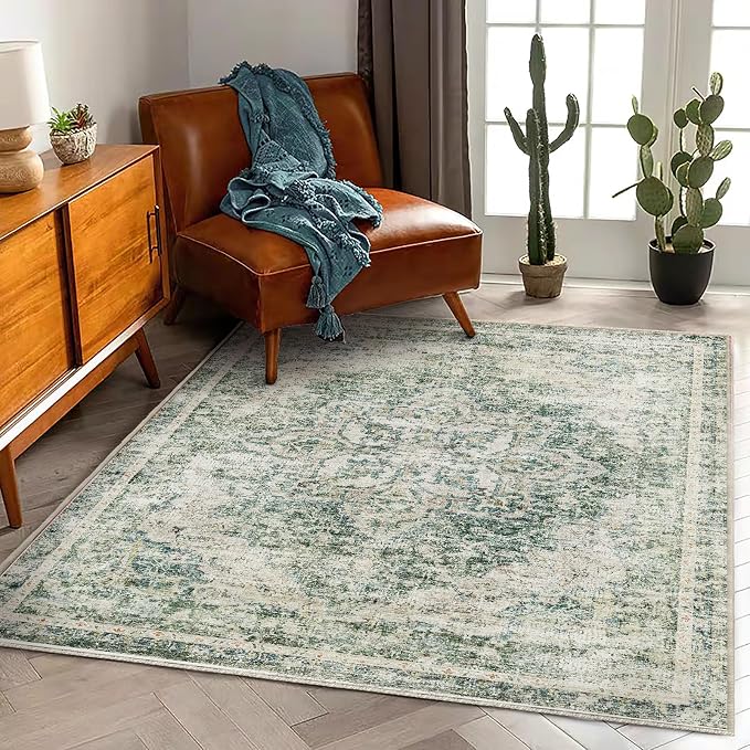 CHAMPLANT Washable Area Rug 4'x6' Vintage Traditional Floor Cover Foldable Thin by CHAMPLANT