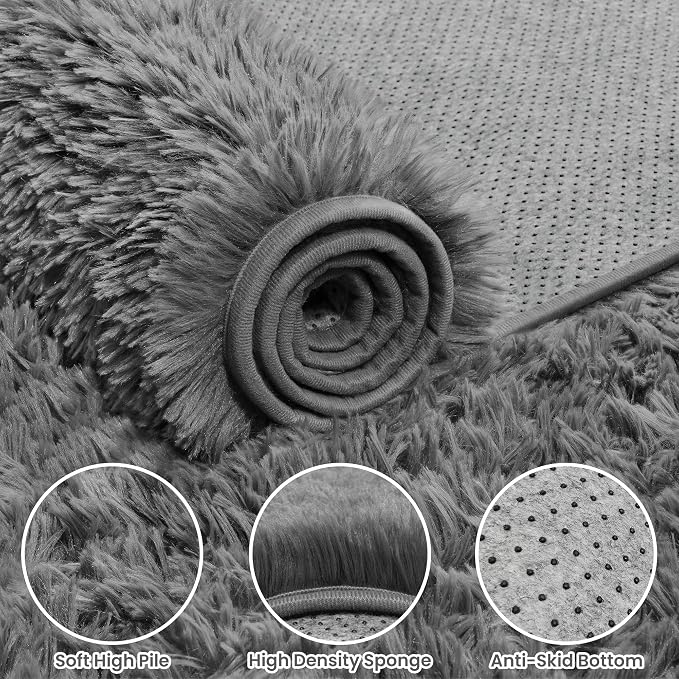 8x10 Area Rugs for Living Room Rug: Soft Fluffy Shag Light Gray Rugs for Bedroom - Image 8
