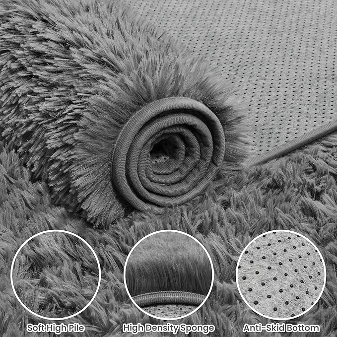4x6 Area Rugs for Living Room Rug: Soft Fluffy Shag Light Gray Rugs for Bedroom - Image 7