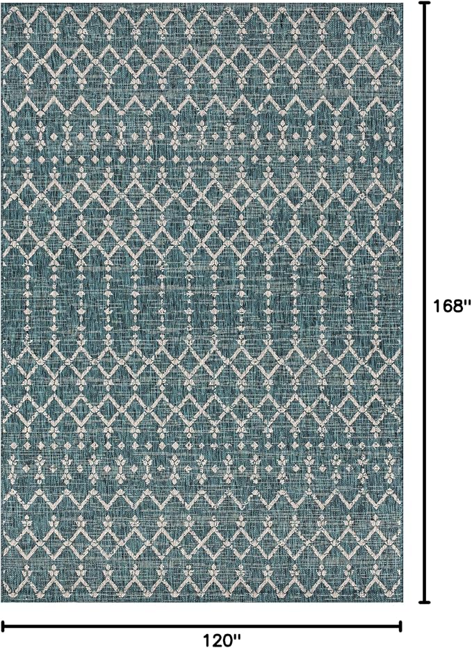 JONATHAN Y Moroccan Geometric Indoor Outdoor Area Rug 10X14 Teal/Gray, Ourika - Image 2
