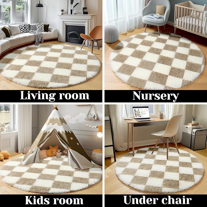 KICMOR Round Rugs for Bedroom, 4ft Fluffy Soft Circle Area Rug Beige and Cream - Image 5