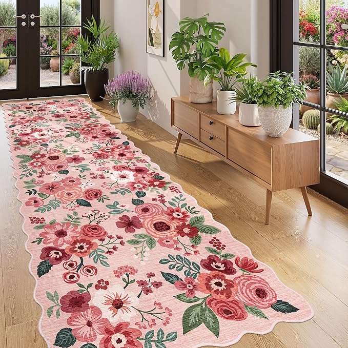 DUKINO 3x10 Washable Runner Rug, Non Slip Floral Ultra Soft Runner - Image 3