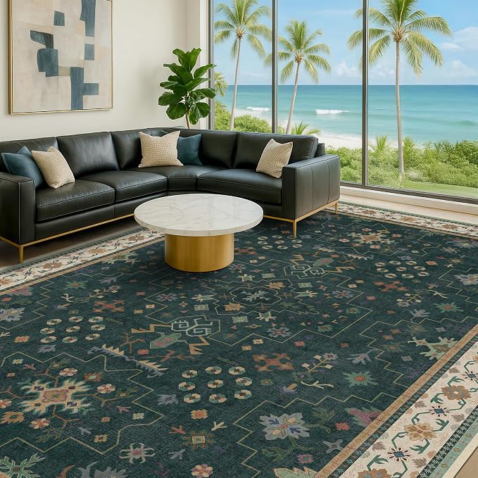 Hazo Haus Dark Green Oushak Living Room Rug 10x14 - Image 4