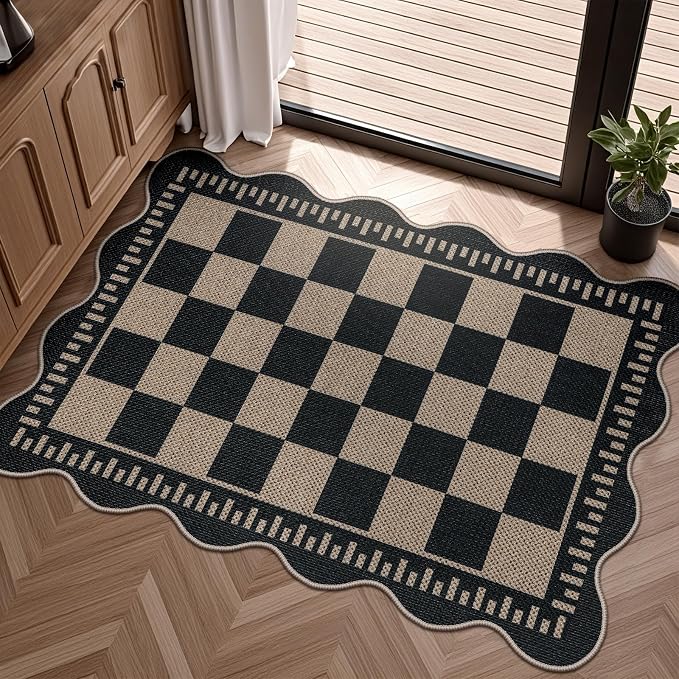 Checkered Easy Jute Entryway Rug, 2x3 Washable Non Slip Kitchen Rug, Indoor by LORWER