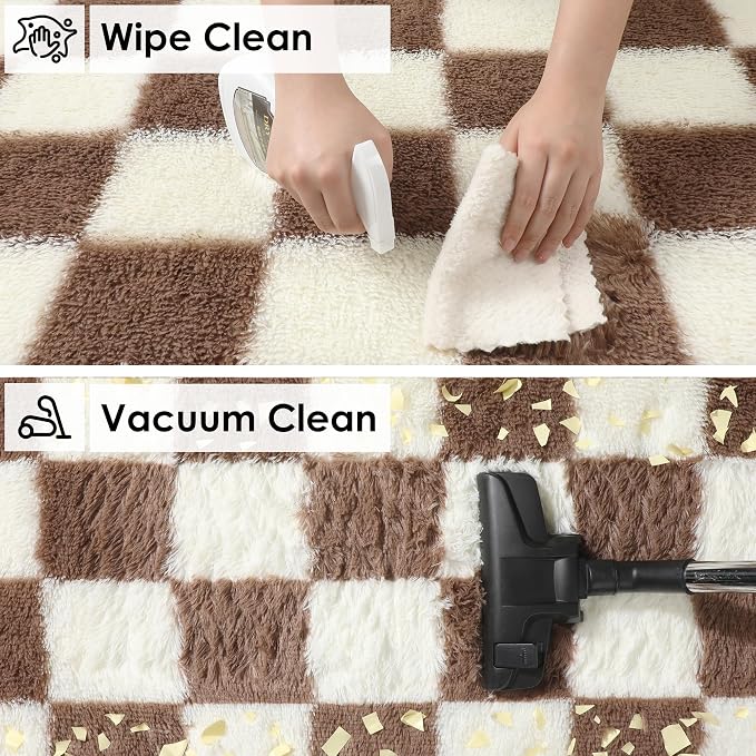 KICMOR Living Room Rug 5x8 Brown and Cream White, Large Fluffy Shag Fuzzy - Image 4