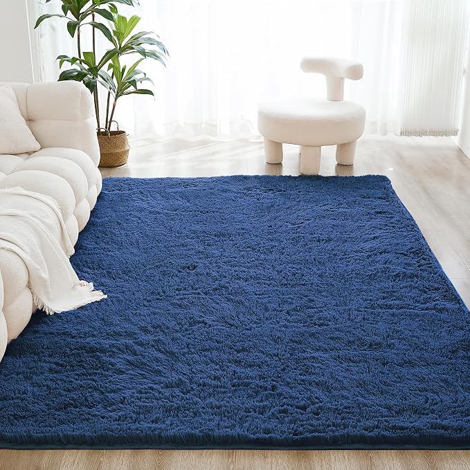 Litanika 9x12 Shag Area Rug for Living Room Bedroom, Dark Blue High Pile Soft - Image 2
