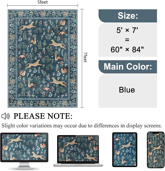 DUKINO 5x7 Rug, Washable Animal Living Room Rug - Image 2