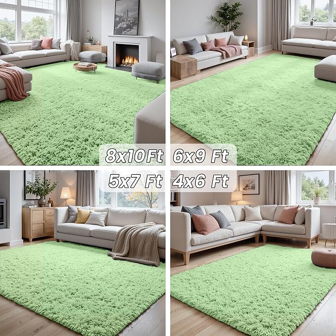 5x7 Area Rugs for Living Room Rug: Soft Fluffy Shag Mint Green Rugs for Bedroom - Image 7