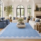 GarveeHome Scalloped 8x10 Rug for Living Room Washable Non-Slip Solid Blue by GarveeHome