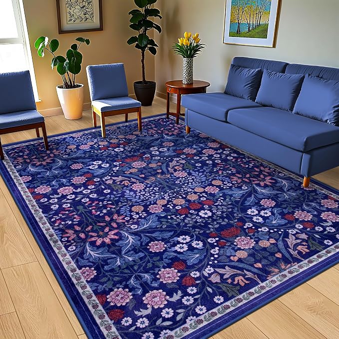 8x10 Area Rugs for Living Room: Floral Washable Rug Vintage Large Soft Boho - Image 2