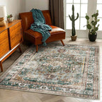 CHAMPLANT Washable Area Rug 5'x7' Green Retro Boho Chic Medallion Distressed - Image 3