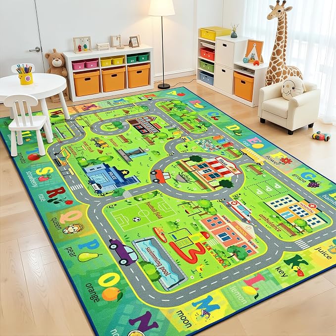 Chicrug 5x7 Car Road Area Rug for Kids Playroom Bedroom, Non Slip Low Pile by ChicrugHomeDecor