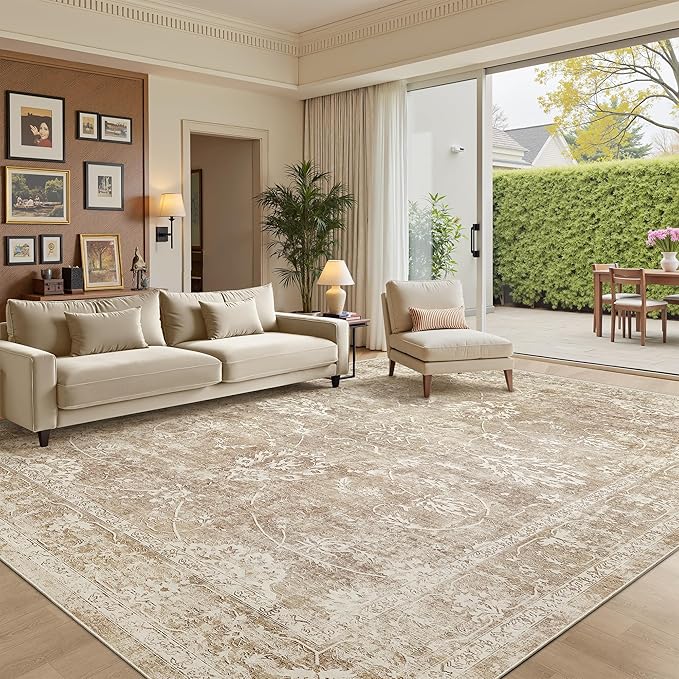 Madane 8x10 Area Rugs for Living Room, Machine Washable Vintage Neutral Rug by Madane