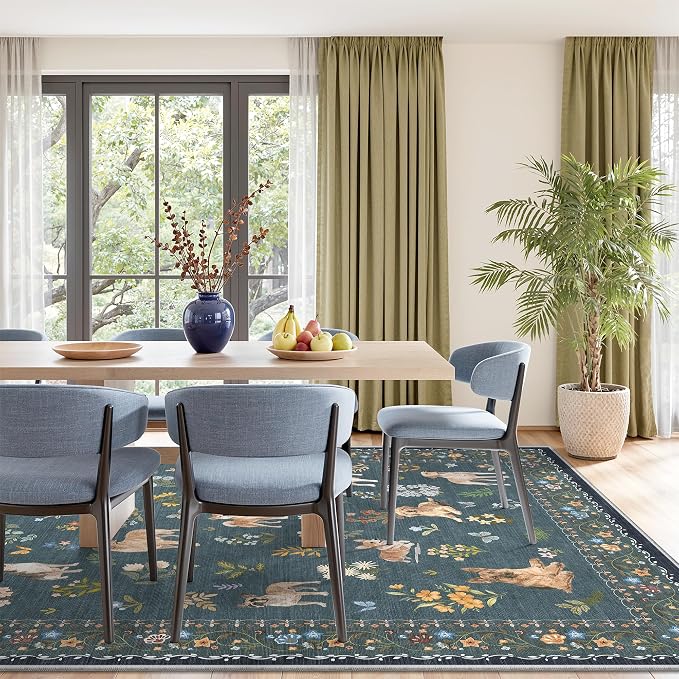 Soalmost Dog 8x10 Area Rugs for Living Room, Machine Washable Animal Floral - Image 3