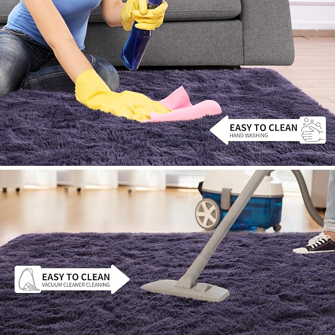 Tepook 5x8 Area Rugs for Living Room, Soft Fluffy Shag Gray Purple Rug for - Image 7