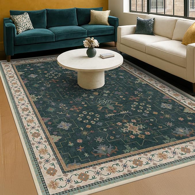 Hazo Haus Vintage Dark Green 7x9 Dining Room Rugs - Image 4
