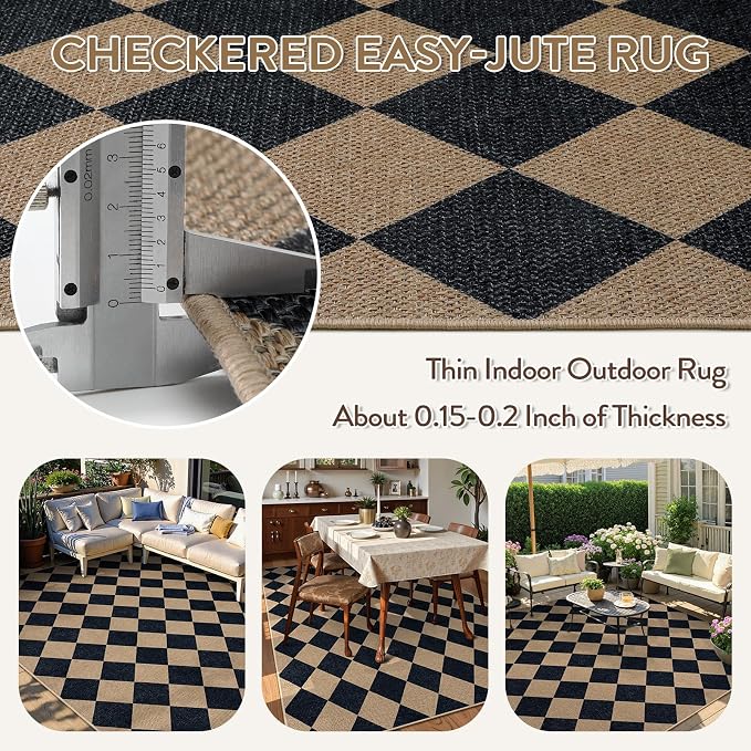 Lahome Colette Checkered Easy Jute Patio Rug, 6x9 Washable Indoor Outdoor Rug - Image 4