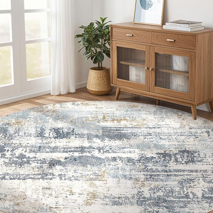 Round Rug Living Room Rugs: 8Ft Washable Circle Large Abstract Modern Soft - Image 8