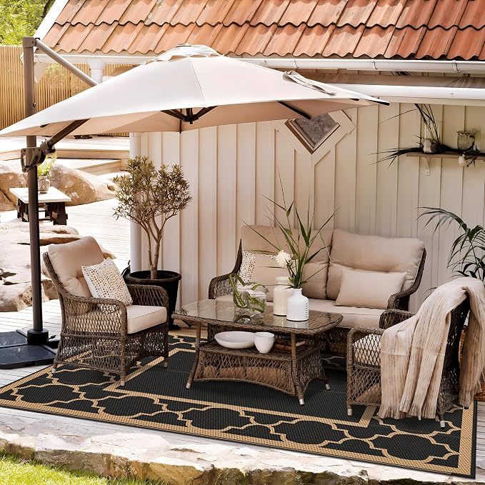 GENIMO Outdoor Rug 8' x 10' Patio Waterproof, Foldable Reversible Plastic Straw - Image 3