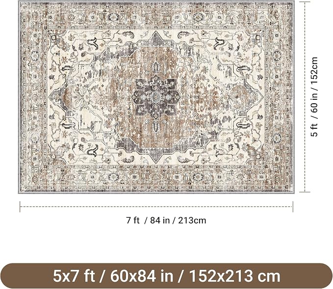 befbee 5x7 Area Rugs for Living Room, Stain Resistant Neutral Washable Rugs for - Image 2